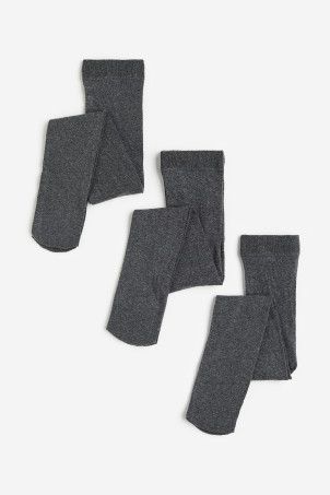 3 Pair Packs Tights Girls Back To Schools Warm Cotton Rich - Gray