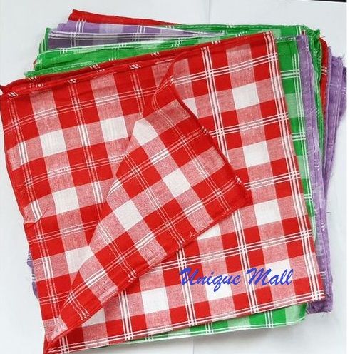12Pcs Assorted Handkerchiefs Checked 100% Cotton