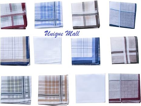 12 Pack Cotton Handkerchiefs, 100% Cotton Handkerchief Unisex Handkerchief Towel Square Knit Sweat- Absorbent, Assorted Colours
