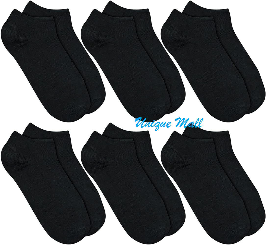 6 Pairs Women Ankle Socks Low Cut Fit Crew Size 4-7 Sport Black