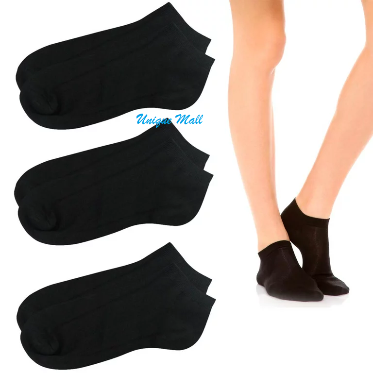 6 Pairs Women Ankle Socks Low Cut Fit Crew Size 4-7 Sport Black