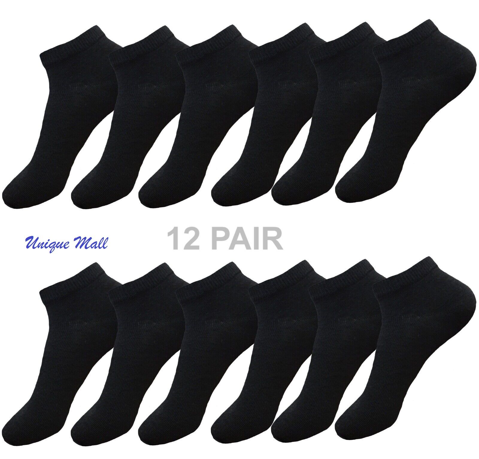 12 Pairs Heavy Cotton Men Ankle Socks Low Cut Fit Crew Size 7-11 Sports Black Footies
