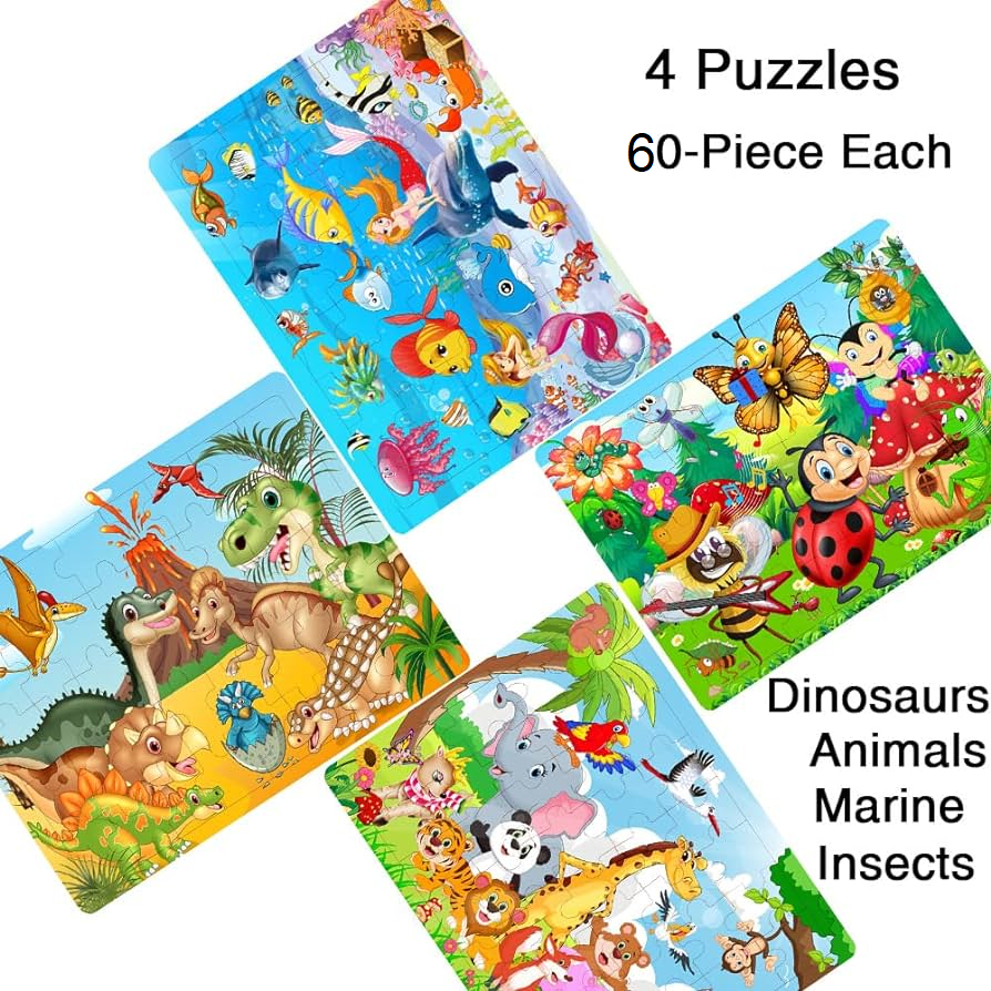 Wooden Puzzle for Kids Ages 4-6,4Packs, 60 PCs Jigsaw Puzzle Preschool Educational Toys Gifts for Children