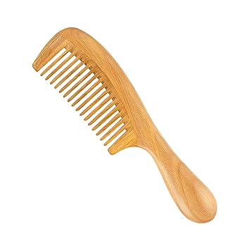 100% Natural Green Sandalwood Hair Comb - Anti-static Natural Sandalwood Hair Detox Wooden Comb (Medium Wide Teeth)