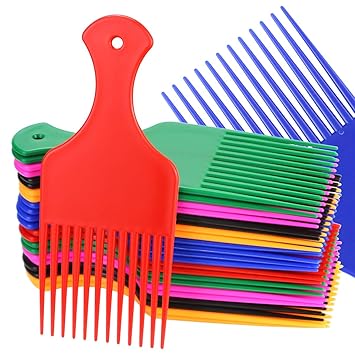 3 Pcs Wide Hair Pick Comb Plastic 6.5 Inch, Lift Hair Pick Comb for Curly Hairs, Smooth Afro Comb for Afro Hair, Hairdressing Tool for Salon, Home (Red, Yellow, Purple, Green, Blue, Black