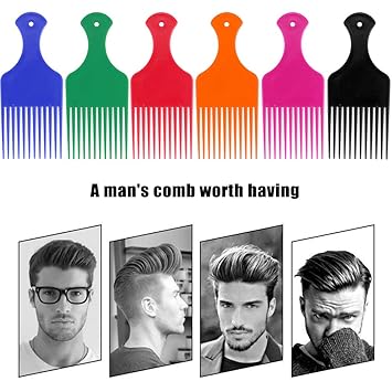 3 Pcs Wide Hair Pick Comb Plastic 6.5 Inch, Lift Hair Pick Comb for Curly Hairs, Smooth Afro Comb for Afro Hair, Hairdressing Tool for Salon, Home (Red, Yellow, Purple, Green, Blue, Black