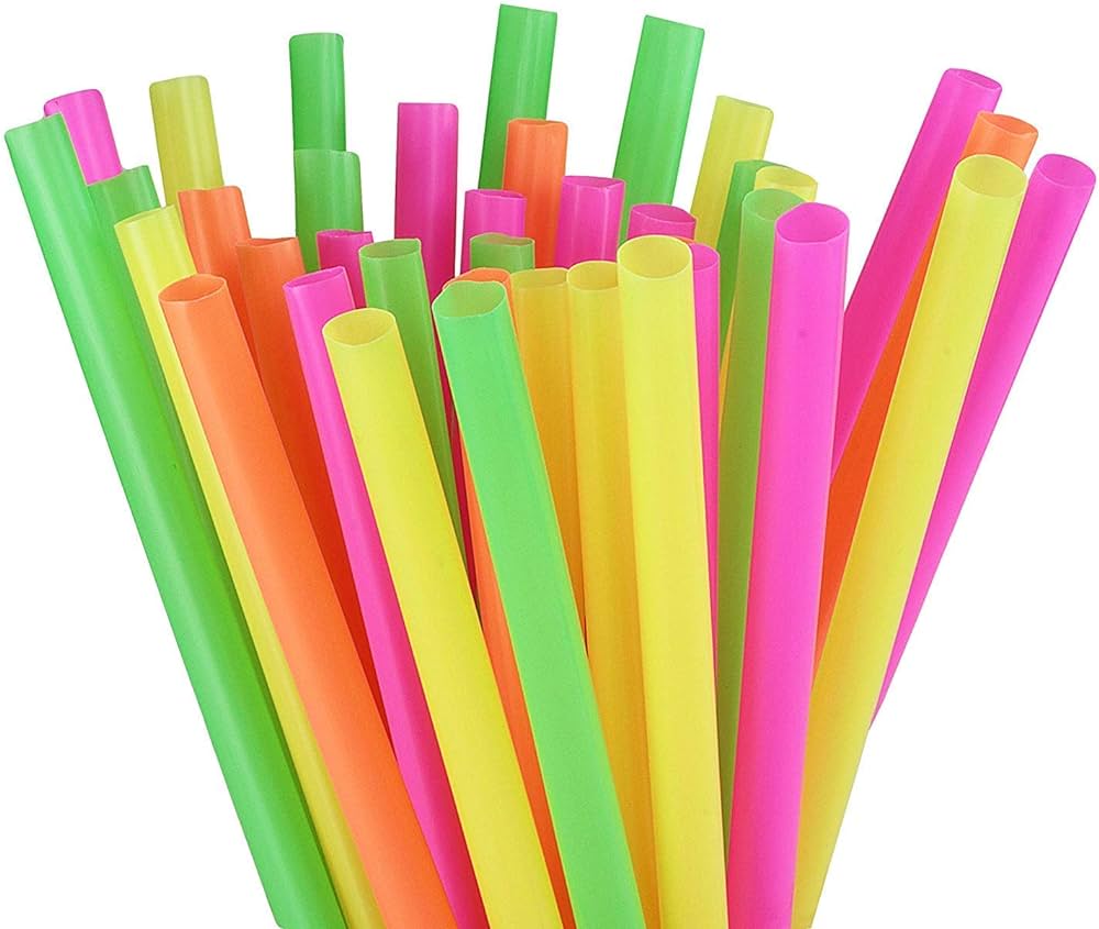 100 Pcs Neon Drinking Straws Smoothie Milkshake Tea Jumbo Large Plastic Assorted Colours