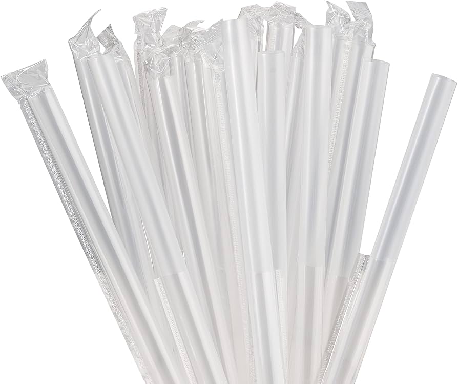 Jumbo Clear Milkshake Straws Individually Wrapped, 100 Pack, Extra Wide Smoothie Disposable Fat Boba Tea Straw, BPA Free, Extra Durable Restaurant Quality