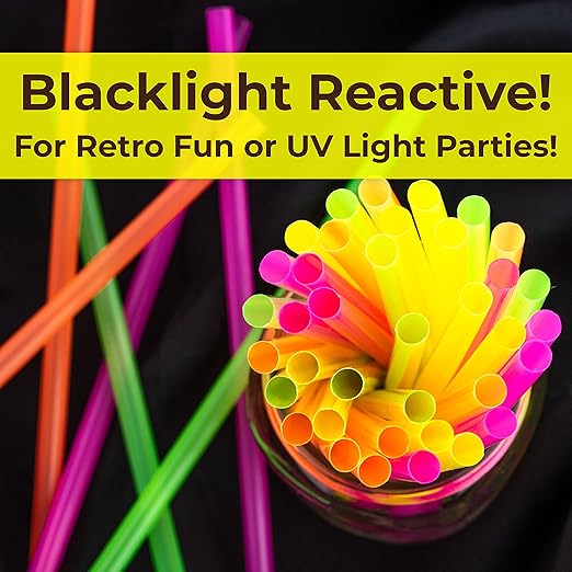 100 Pcs Neon Drinking Straws Smoothie Milkshake Tea Jumbo Large Plastic Assorted Colours