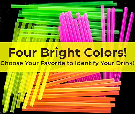 100 Pcs Neon Drinking Straws Smoothie Milkshake Tea Jumbo Large Plastic Assorted Colours
