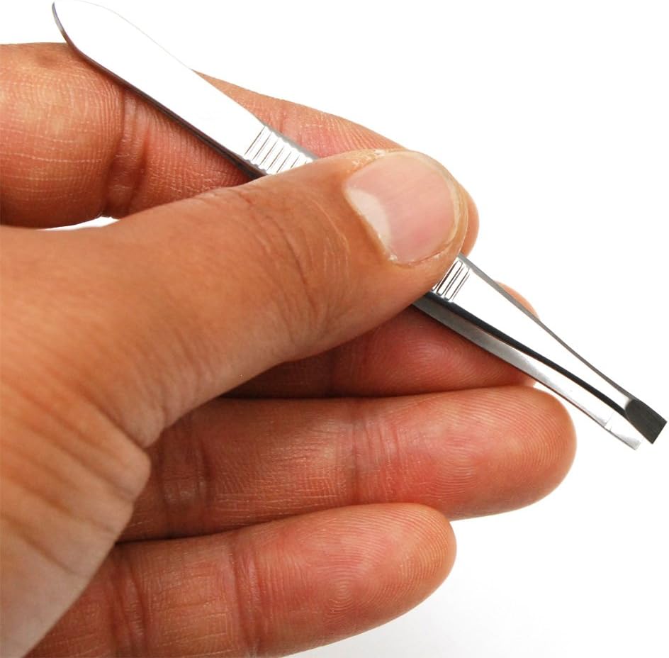 3 Pack Stainless Steel Flat Tweezers for Hair and Eyebrows - Hair Plucker and Personal Care Tool
