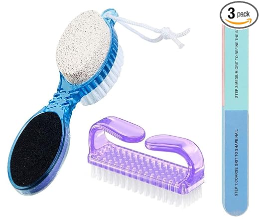 Foot File Callus Remover - Multi Purpose 4 in 1 Feet Pedicure Tools with Foot Scrubber, Pumice Stone, Foot Rasp and Sand Paper for Home Foot Care with Nail Brush & Buffer