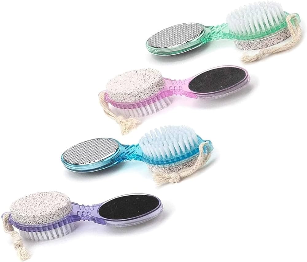 Foot File Callus Remover - Multi Purpose 4 in 1 Feet Pedicure Tools with Foot Scrubber, Pumice Stone, Foot Rasp and Sand Paper for Home Foot Care with Nail Brush & Buffer
