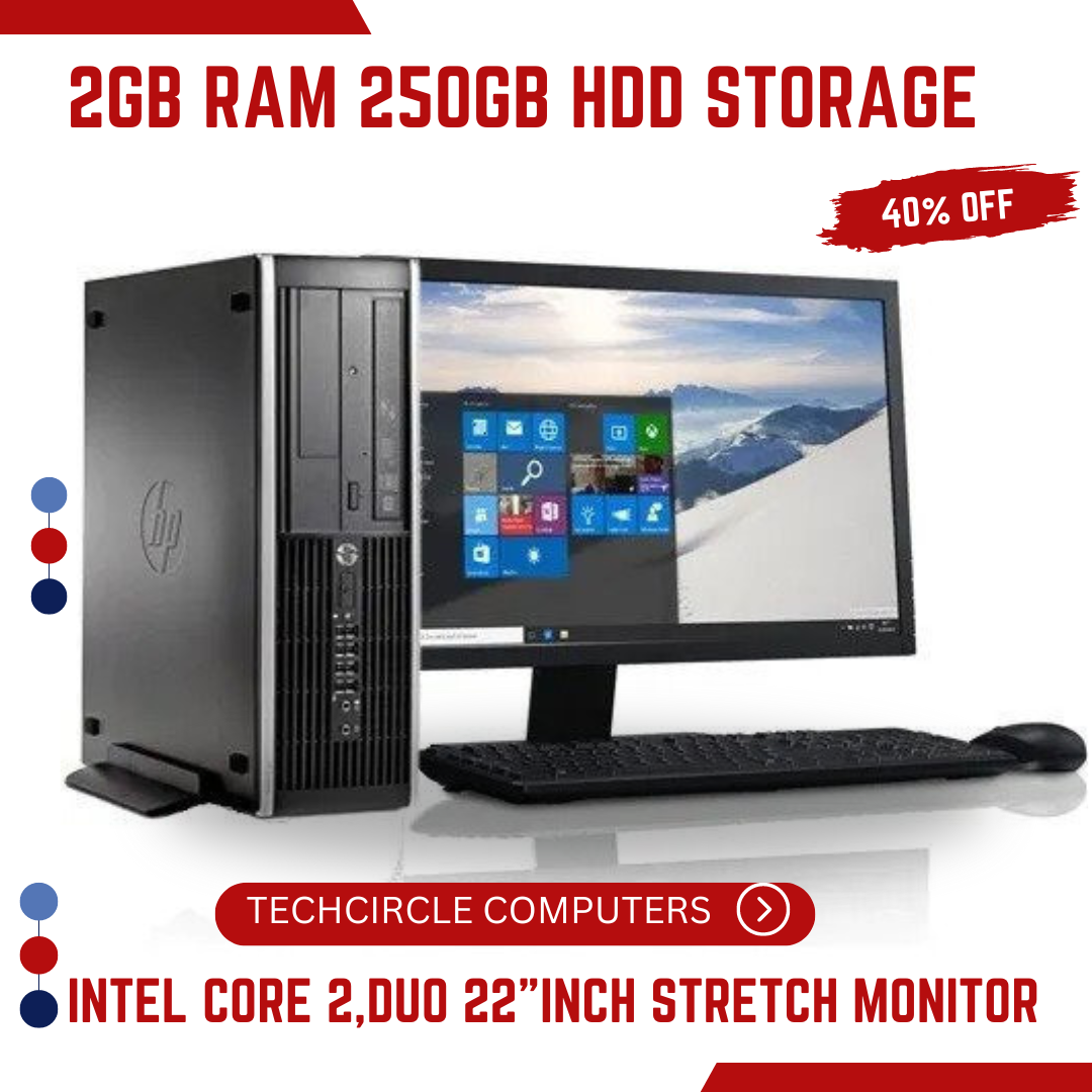 HP Core i3 4GB RAM 500GB HDD and 19″ Monitor Desktop Ex-UK
( Full Set with Dell 22'' Monitor, Keyboard, Mouse) Hp Desktop duo core 6000 2gb 250gb |Computer | Desktop | Refurbished Desktop