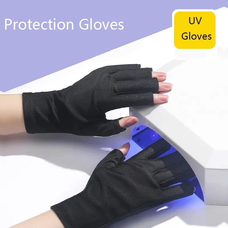 Protective anti UV gloves available . Recommended for those that have sensitive skin when using UV lamp during gel application