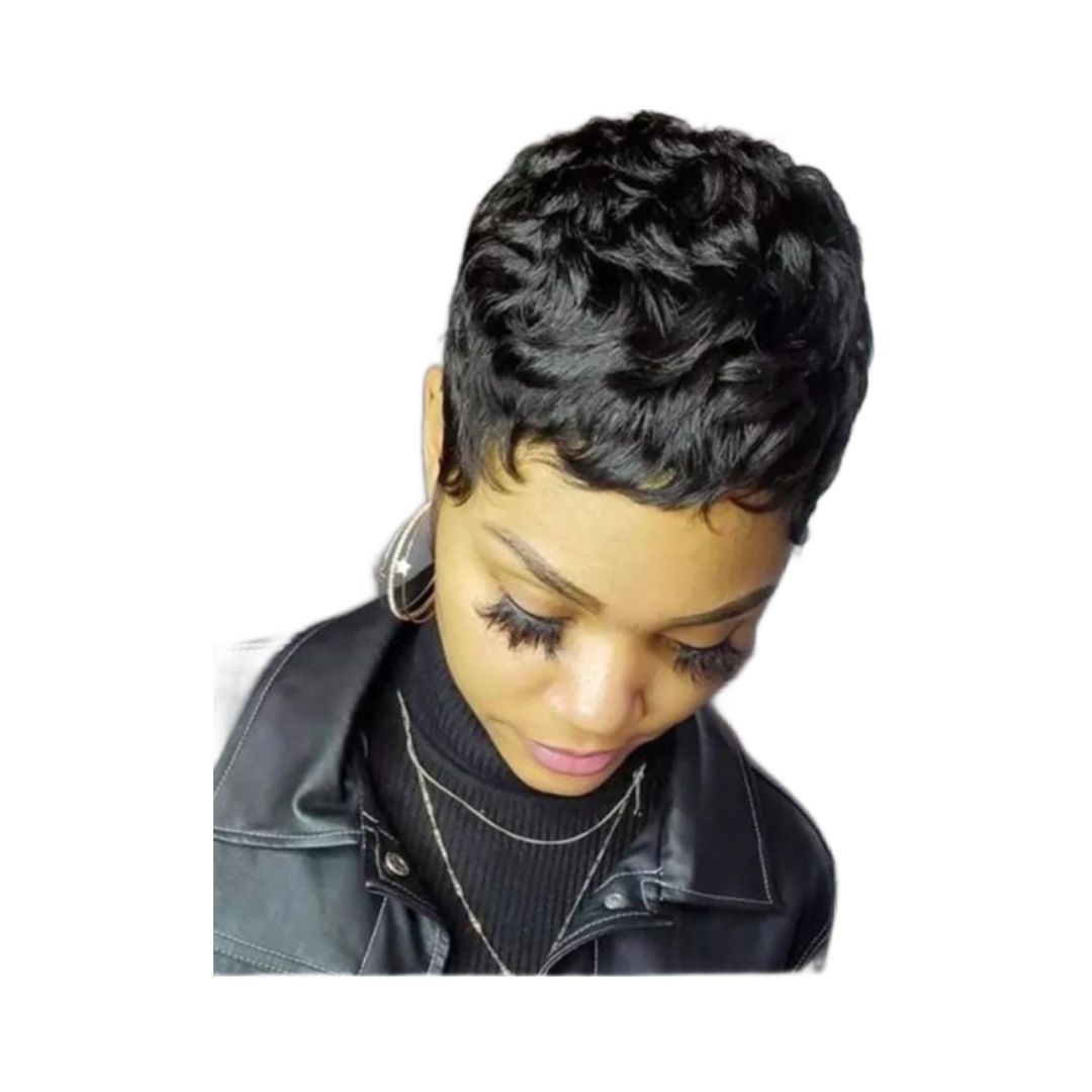 Elegant flathead short pixie wig _black