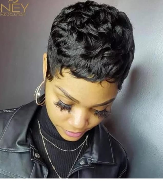 Elegant flathead short pixie wig _black