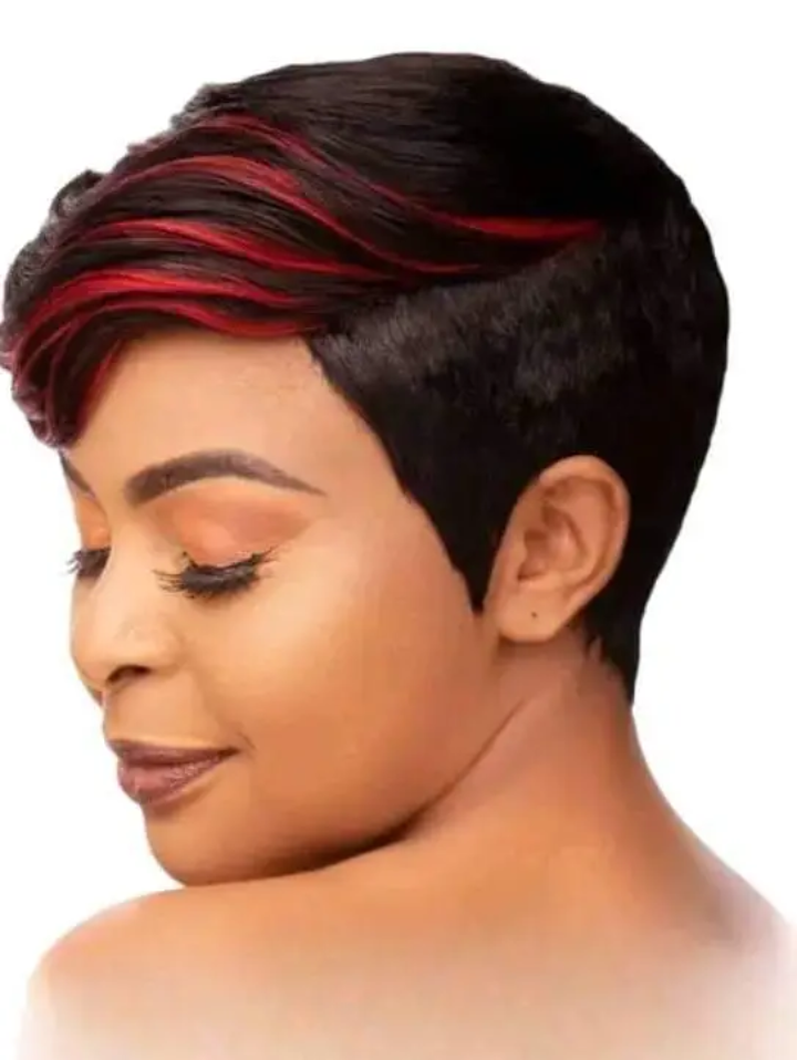Fashion side parting pixie wig_black with patches