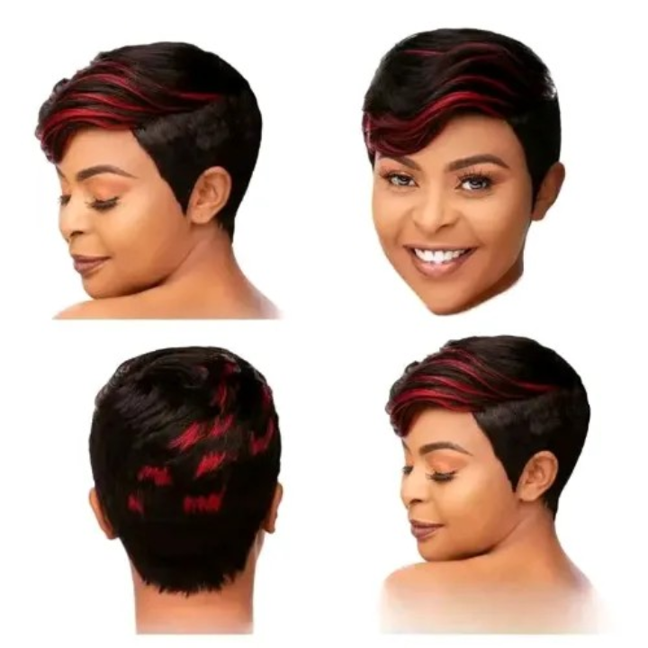 Fashion side parting pixie wig_black with patches