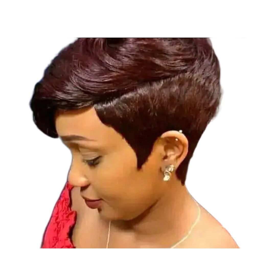 Elegant human hair pixie wig__burgundy/99j