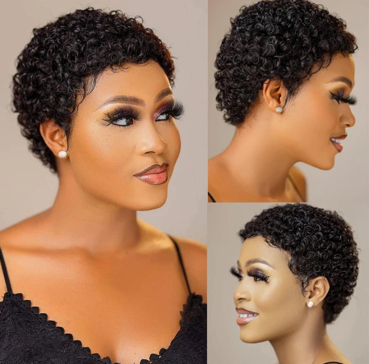 Elegant curly short pixie wig _black