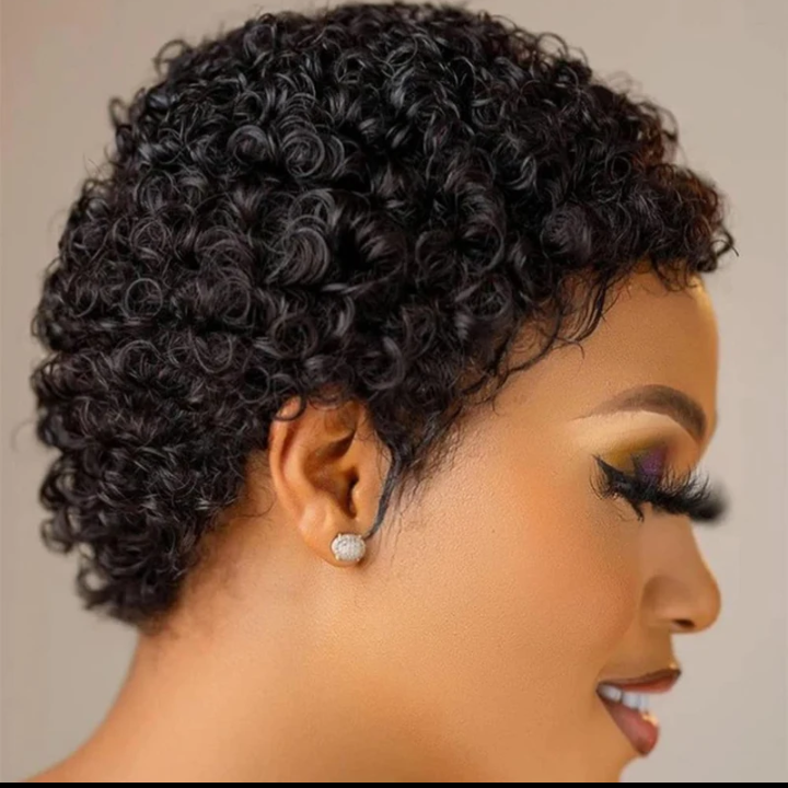 Elegant curly short pixie wig _black