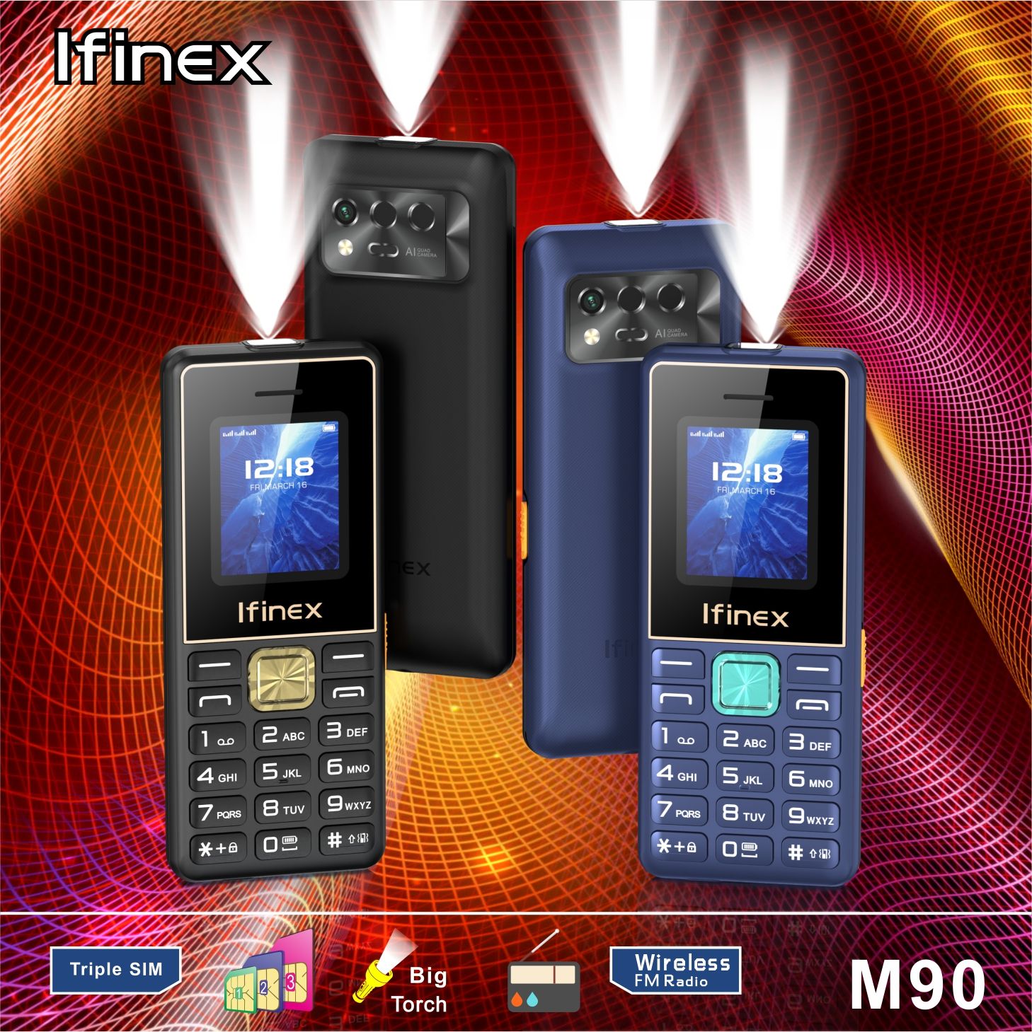 NEW ARRIVAL IFINEX M90 TRIPLE SIM THREE SIM CARD SLOT WIRELESS FM CAMERA BIG TOUCH KABAMBE/KATULULU/MULIKA MWIZI/BUTTON FEATURE PHONE