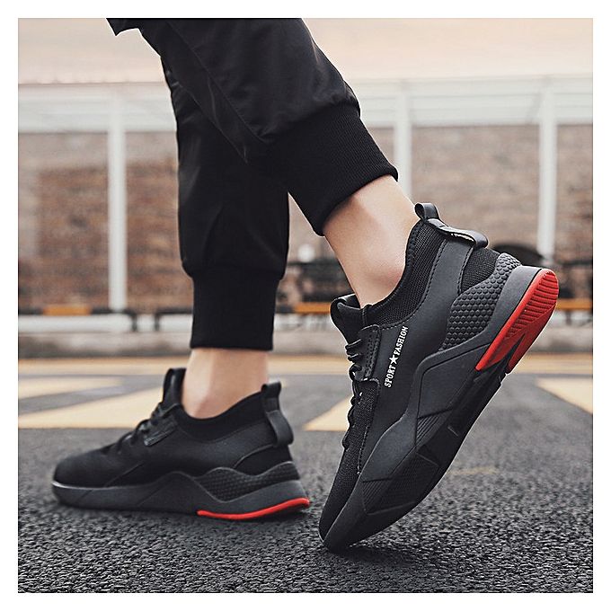 Men's casual PU artificial leather shoes Boys white sports shoes fashion running shoes driving shoes students single shoes athletic skateboarding shoes sneakers -Black