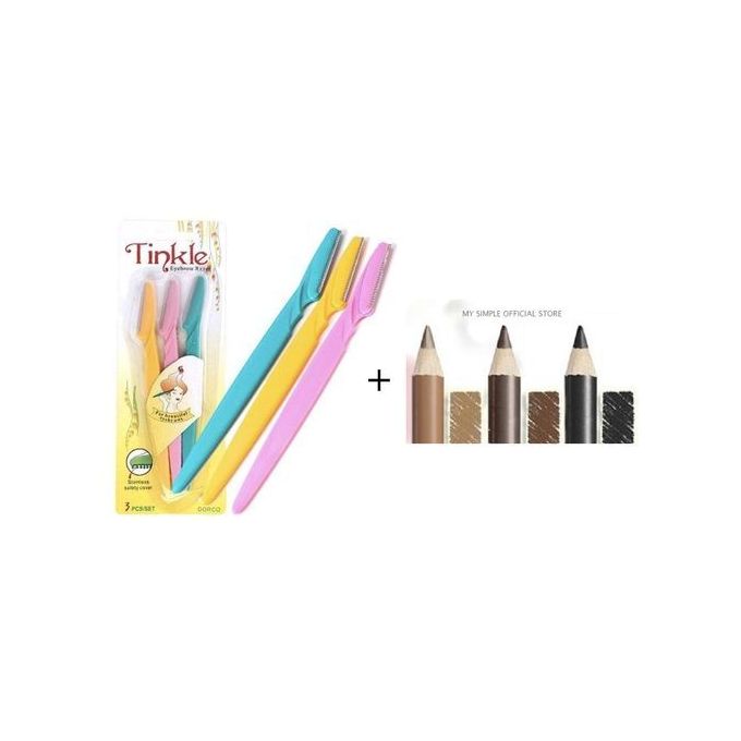 Tinkle Eyebrow Shaper Razor- 3pcs+ 3 Pcs Eye And Lip Liner Pencils