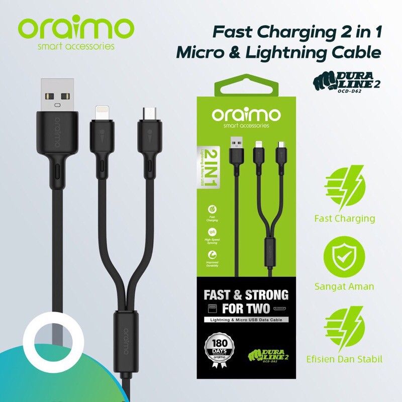 Oraimo OCD-E62 Charger Cable 2 IN 1 Micro USB Type-C -Black