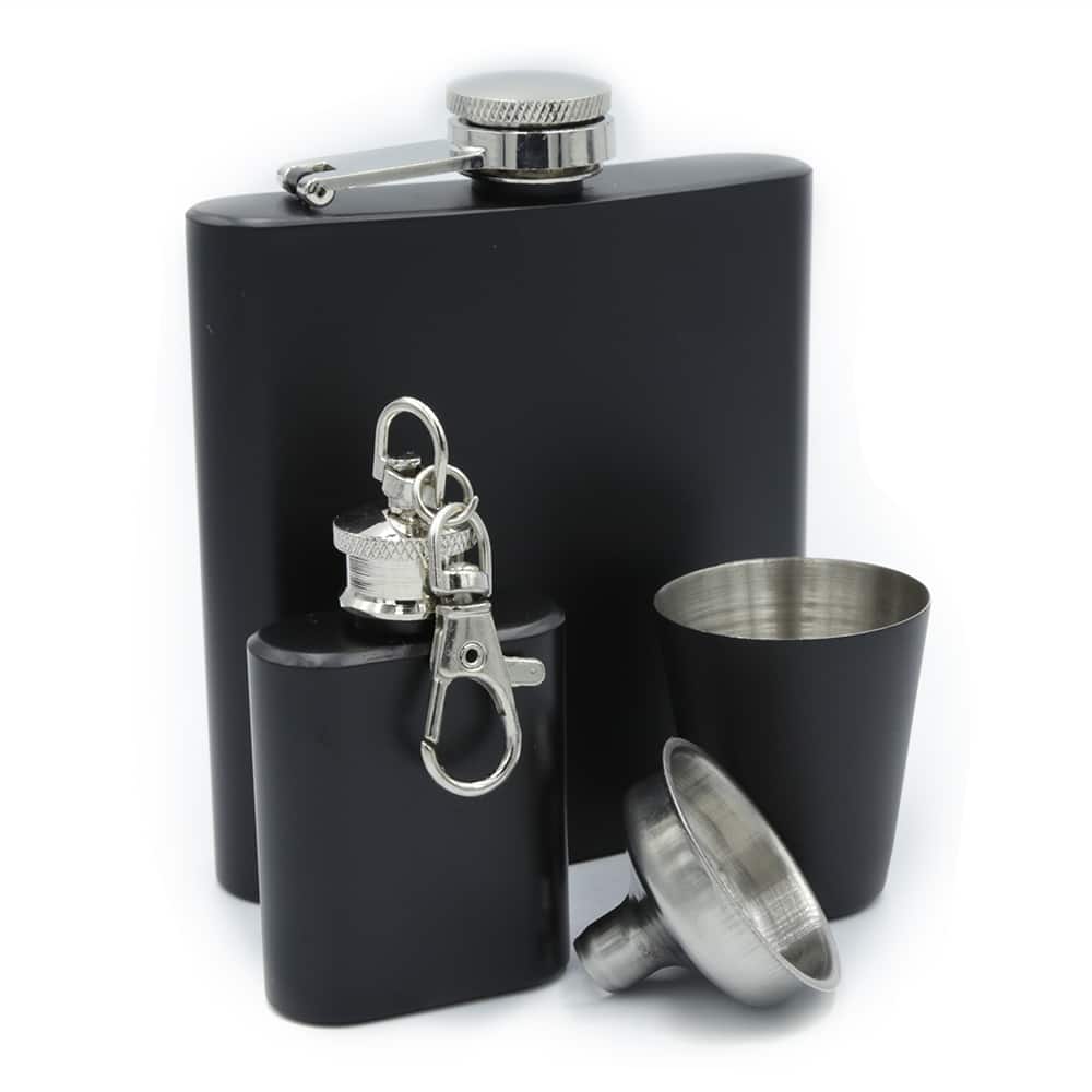 Hip whisky bottle.,Float with enjoyment with this Leather Stainless Steel Deluxe 6 Oz. Flask Gift Set. Wrapped in a leather around a stainless steel body,