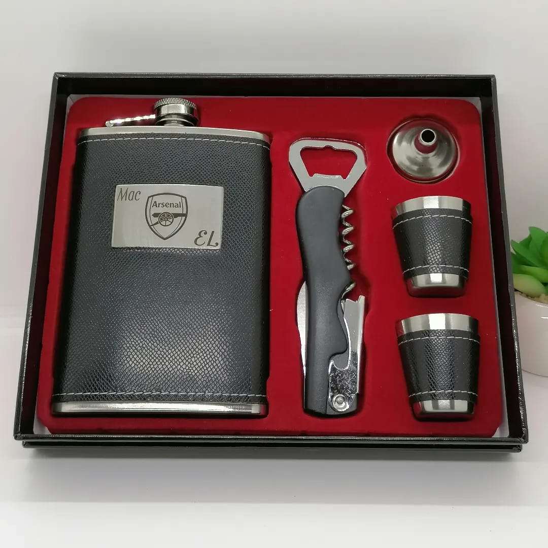 Hip whisky bottle.,Float with enjoyment with this Leather Stainless Steel Deluxe 6 Oz. Flask Gift Set. Wrapped in a leather around a stainless steel body,