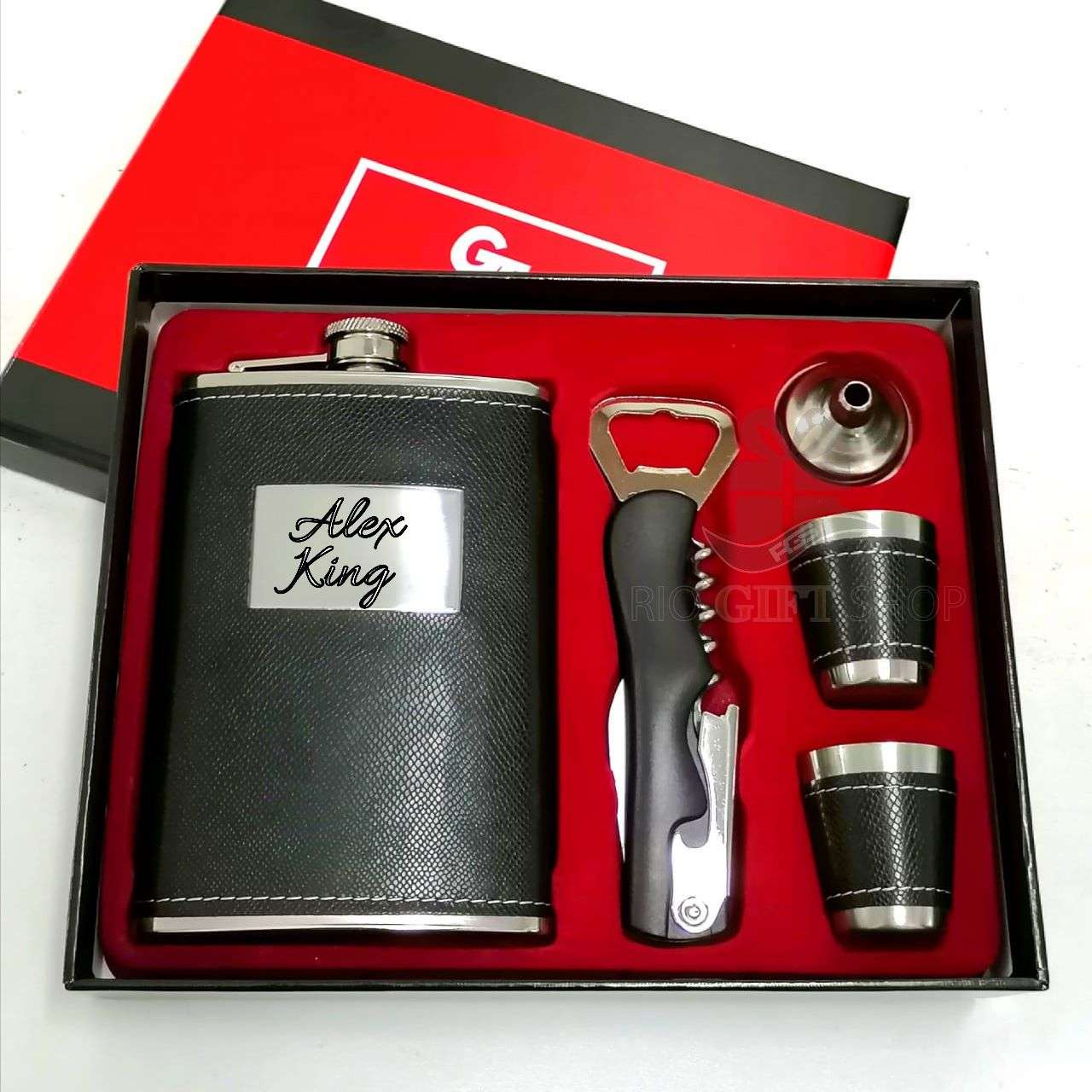 Hip whisky bottle.,Float with enjoyment with this Leather Stainless Steel Deluxe 6 Oz. Flask Gift Set. Wrapped in a leather around a stainless steel body,