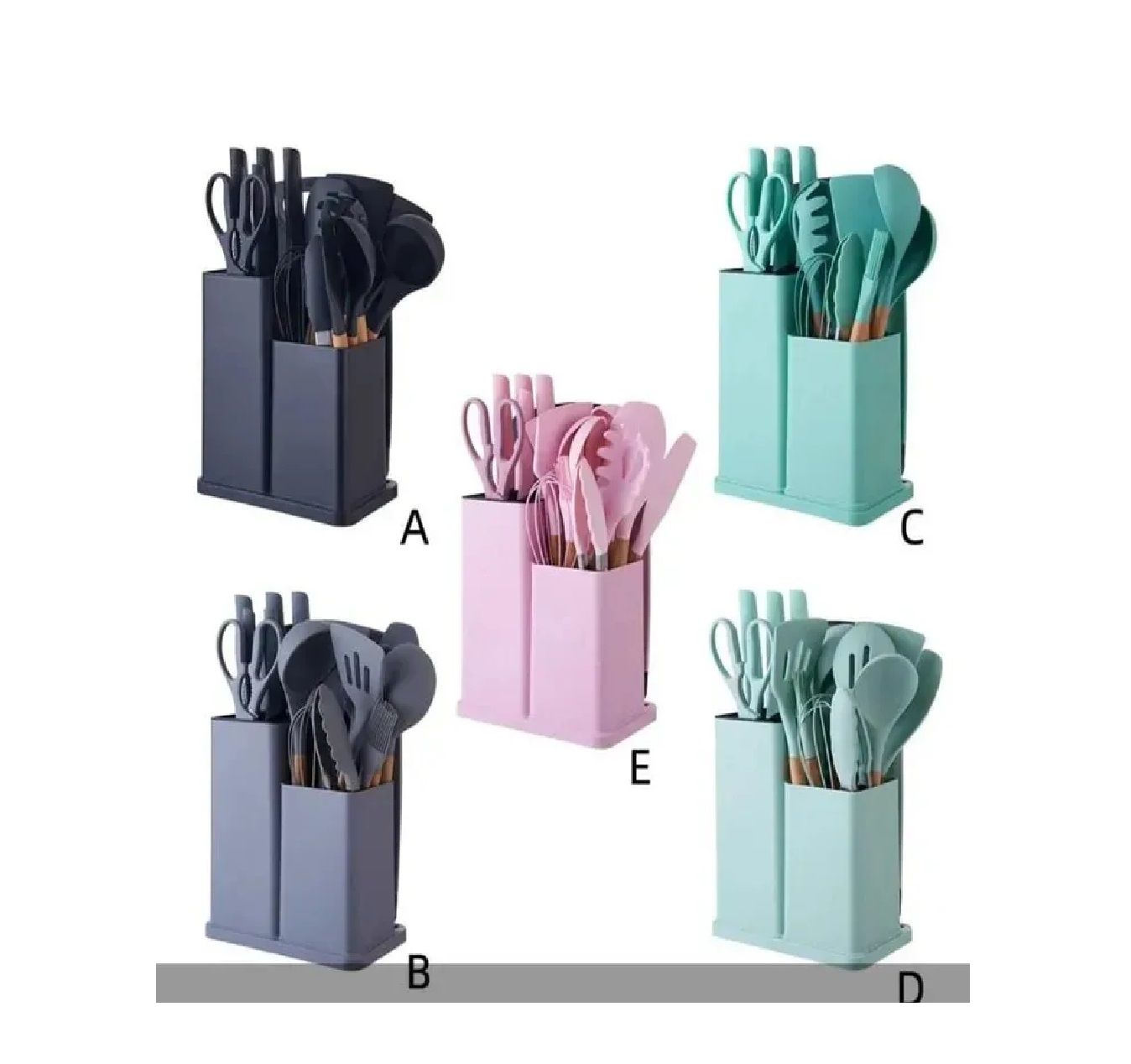 19PCs Set Of Silicone & Wood Spoon And Knife Set - Includes Chopping Board