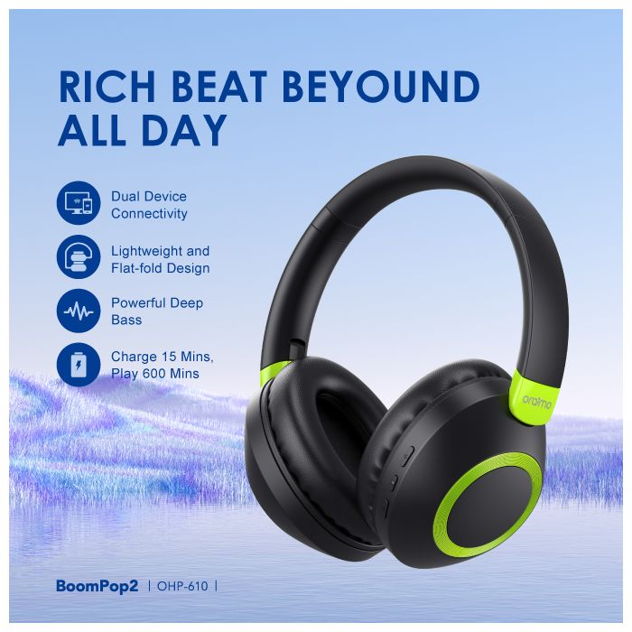 oraimo BoomPop 2 Powerful Deep Bass Dual Device Connectivity Wireless Headset