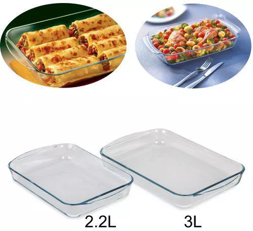 Signature Baking Tins Glass 2pc Set 2 of 2.2 and 3 ltrs, Rectangular Shape