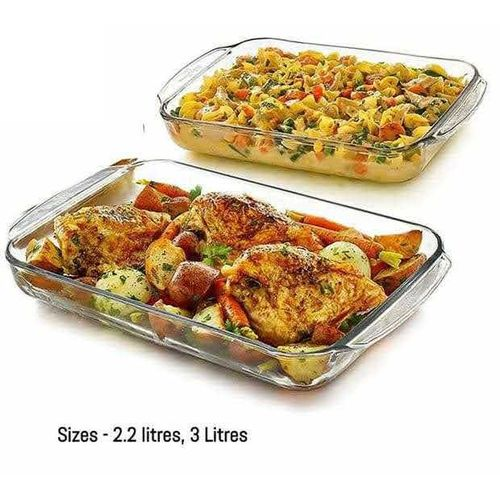 Signature Baking Tins Glass 2pc Set 2 of 2.2 and 3 ltrs, Rectangular Shape