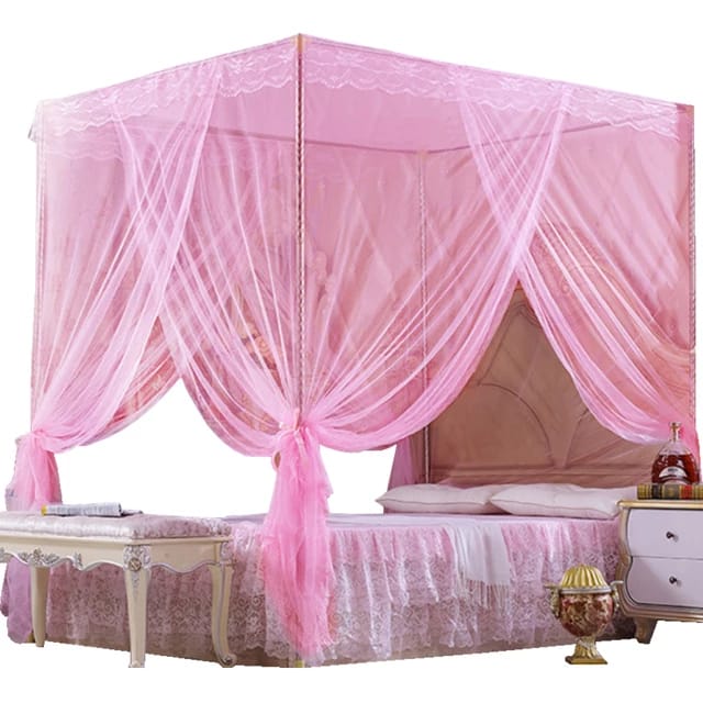 4 STAND MOSQUITO NET; 
Have a peaceful and good sleep.100%polyester mesh fabric ,TC fabric / cotton fabric conic apex plastic with loop metal hook