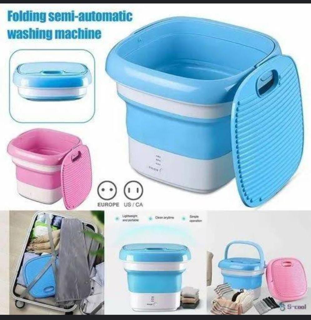Mini foldable washing machine;
 it is small and convenient to store under the desk, in the bathroom or in suitcase, perfect for dorms, apartments, RVs, camping, travel, and laundry anytime and anywher