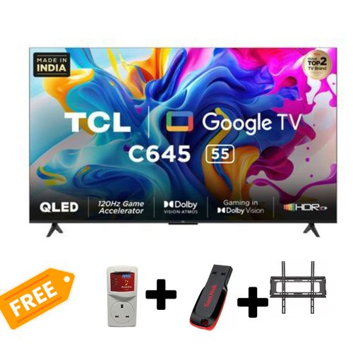 TCL 55C645 55 Inch QLED 4K Ultra HD (GoogleTV) With Dolby Vision & Dolby Atmos 2023-Free TV Guard+ Wall Mount + 32GB Flash Drive