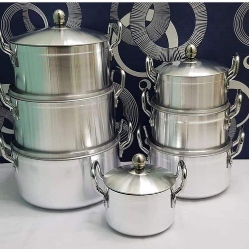 World Tornado Aluminum Cookware 7 Pot Sufuria Set With 7 Lids  Ideal for open charcoal jiko or firewood, gas, or electricity.