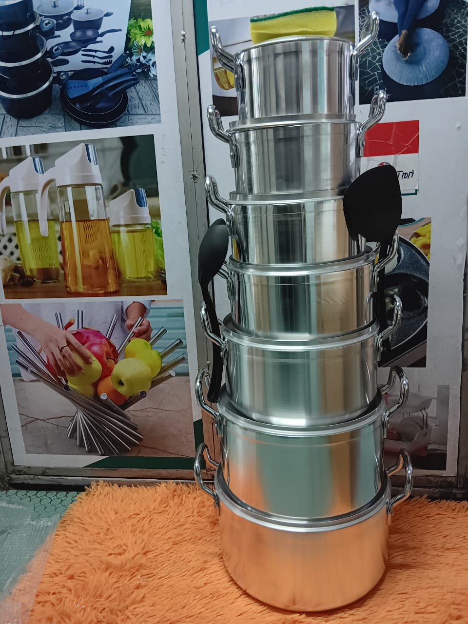 World Tornado Aluminum Cookware 7 Pot Sufuria Set With 7 Lids  Ideal for open charcoal jiko or firewood, gas, or electricity.