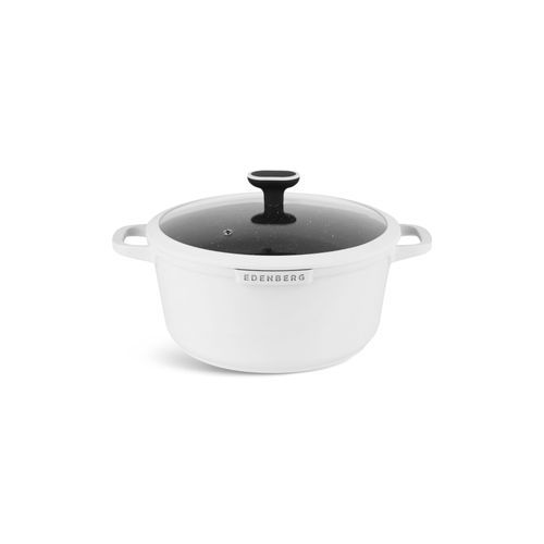 EDENBERG 12pcs Set Matt White + Black Color Handle The pots are made of high quality pressed aluminium with a ceramic marble coating which is additionally coated with a non-stick layer.