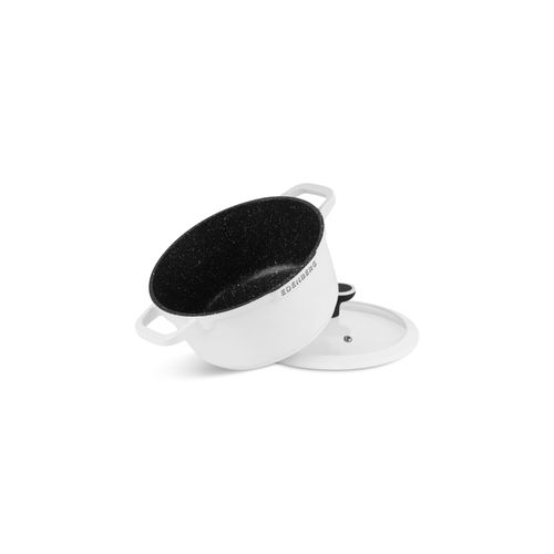 EDENBERG 12pcs Set Matt White + Black Color Handle The pots are made of high quality pressed aluminium with a ceramic marble coating which is additionally coated with a non-stick layer.