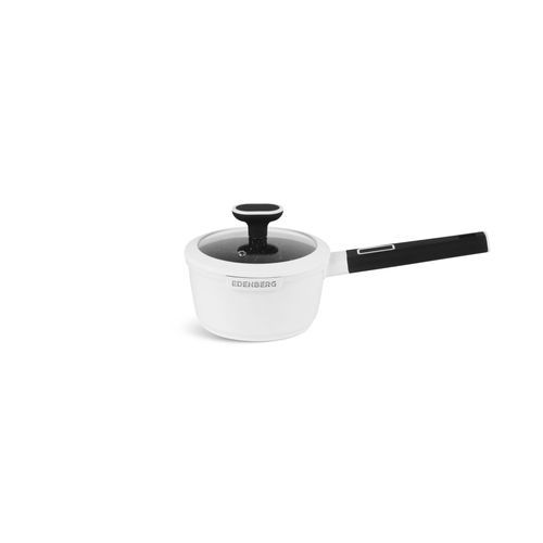 EDENBERG 12pcs Set Matt White + Black Color Handle The pots are made of high quality pressed aluminium with a ceramic marble coating which is additionally coated with a non-stick layer.