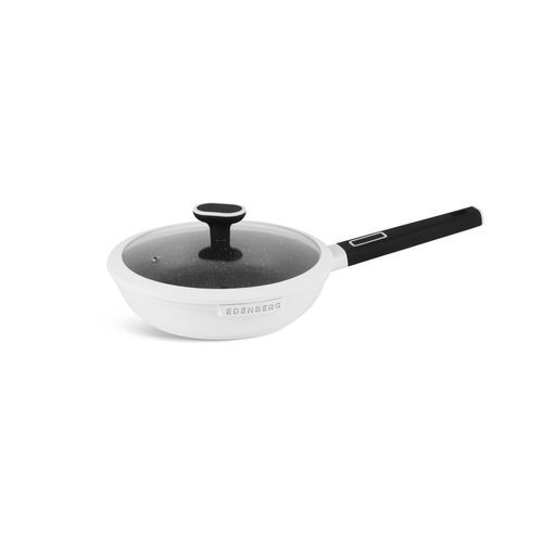 EDENBERG 12pcs Set Matt White + Black Color Handle The pots are made of high quality pressed aluminium with a ceramic marble coating which is additionally coated with a non-stick layer.