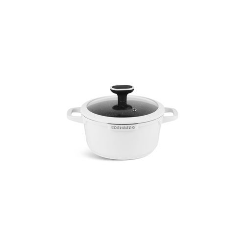 EDENBERG 12pcs Set Matt White + Black Color Handle The pots are made of high quality pressed aluminium with a ceramic marble coating which is additionally coated with a non-stick layer.