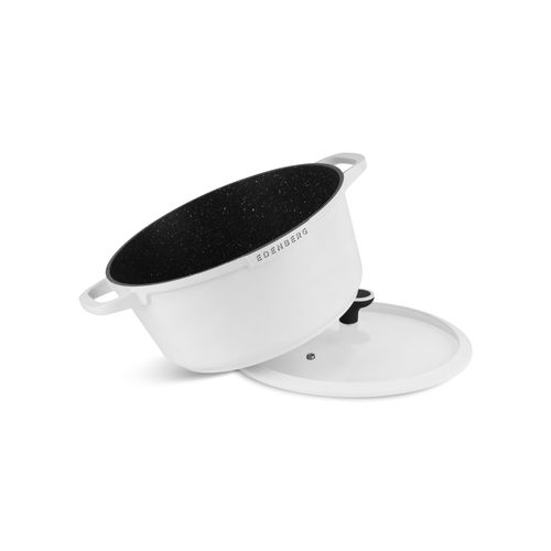 EDENBERG 12pcs Set Matt White + Black Color Handle The pots are made of high quality pressed aluminium with a ceramic marble coating which is additionally coated with a non-stick layer.