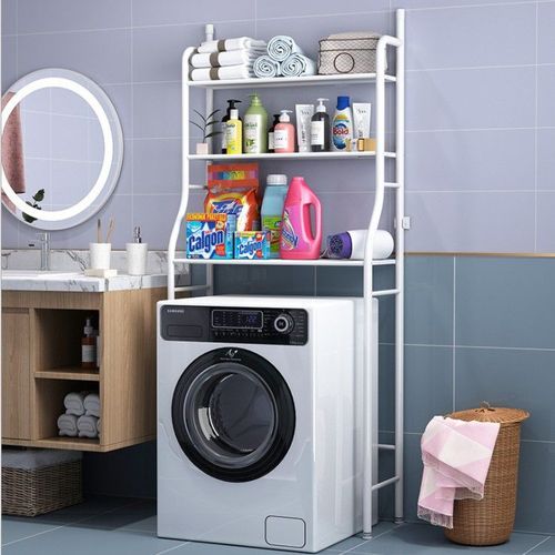 3 Tier Over The Washing Machine Storage Rack Suitable to place at bathroom, kitchen, balcony. The height of each tray can be adjusted freely by rubber ring.