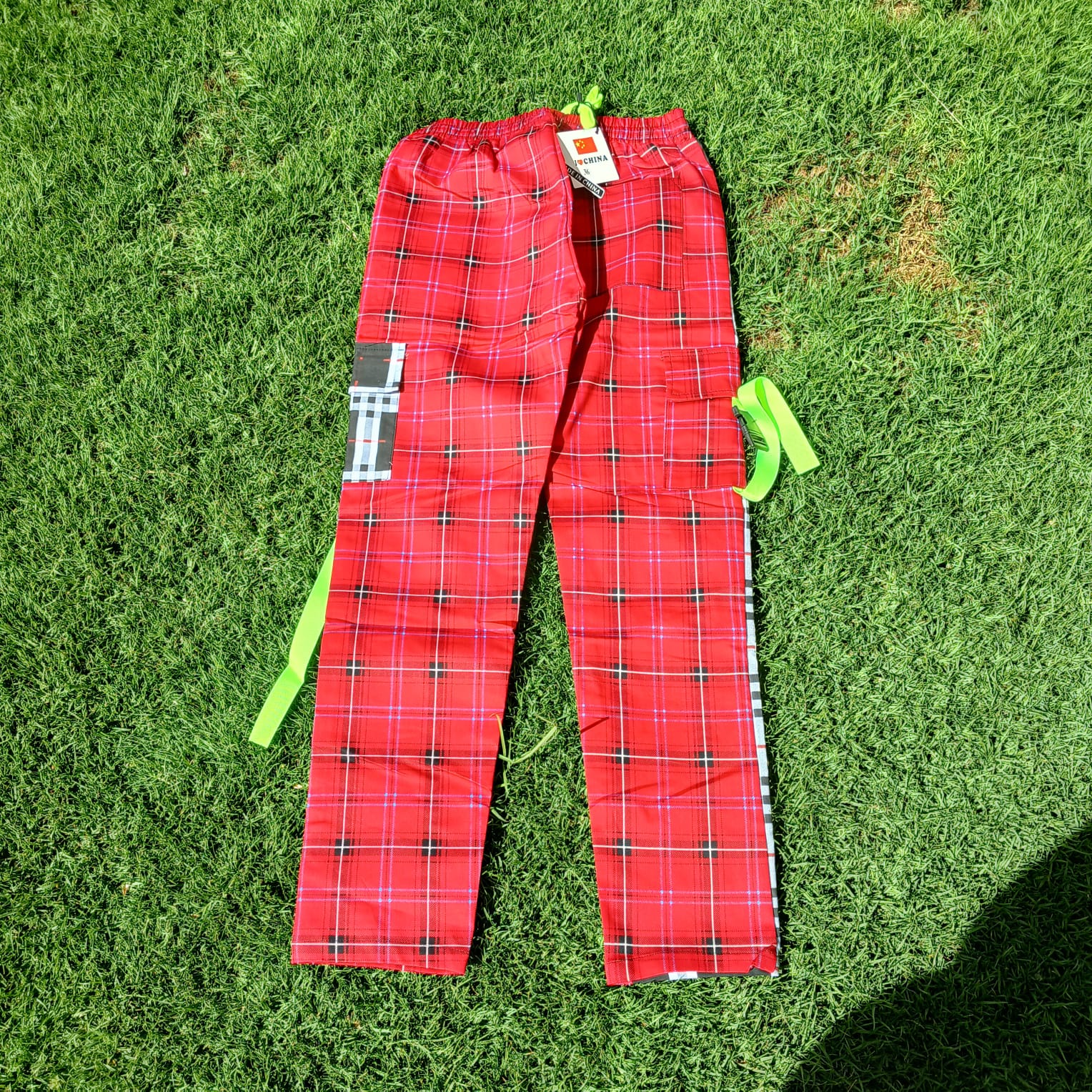 unisex hippopSummer Zipper Pockets Cargo Pants Casual Sports Slim Pants Joggers for both ladies and men/black and red striped  as picture